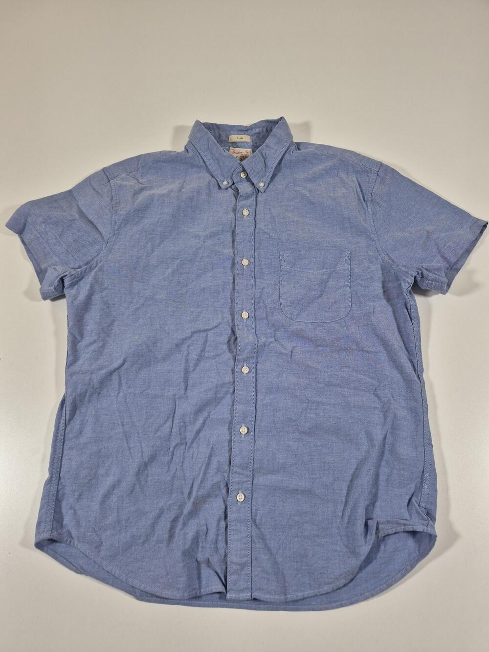 J.Crew Shirt Men's Blue Solid Broken-In Oxford Short Sleeve Button-Down Large